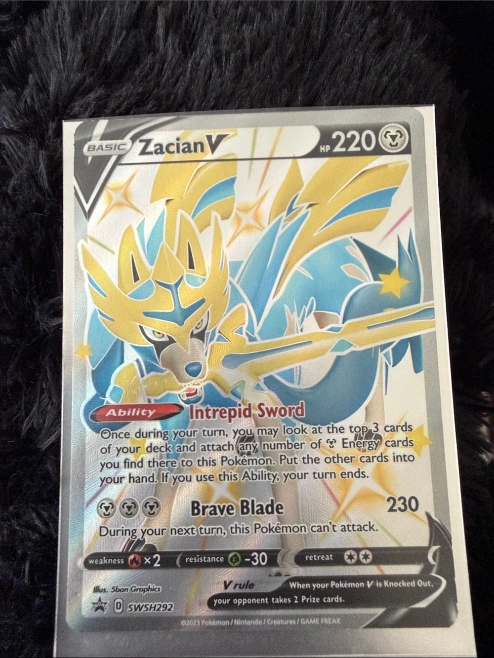 Pokemon Zacian V Gold and Blue ultra rare trading card “super rare”